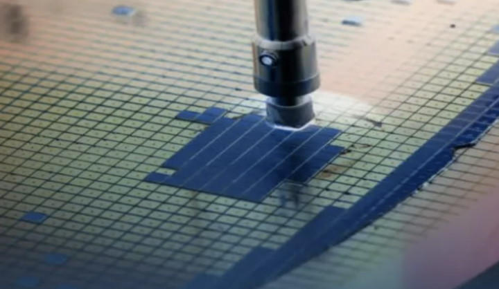 Closeup manufacturing process of photovoltaic cells.
